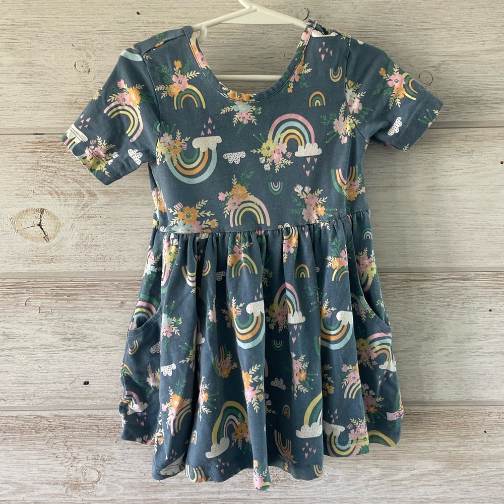 Ruffle Butts Puff Sleeve Gray and Pink Sundress